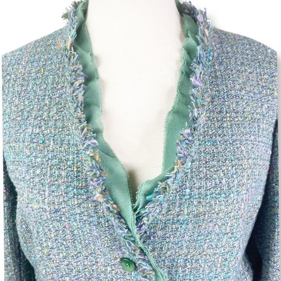 Vintage 1990's Lillie Rubin Tweed and Chiffon Two Piece Suit - Size 14 - Picture 4 of 7